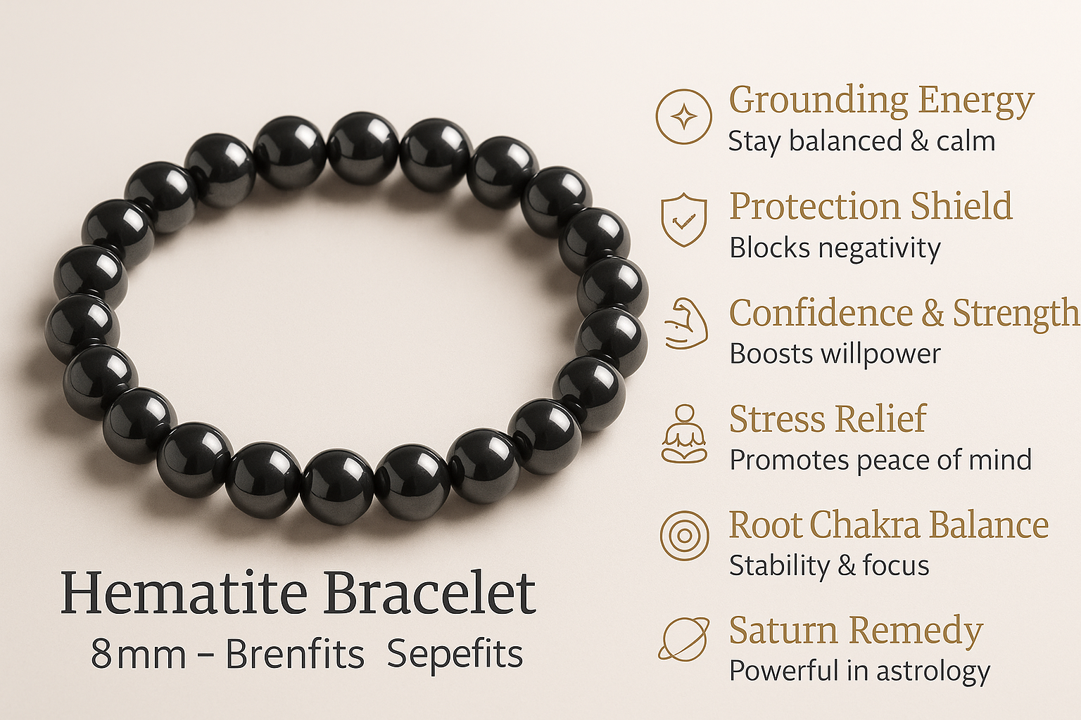 AAA Hematite Bracelet 8mm: Grounding, Protection & Chakra Balancing | stretch bracelet 2